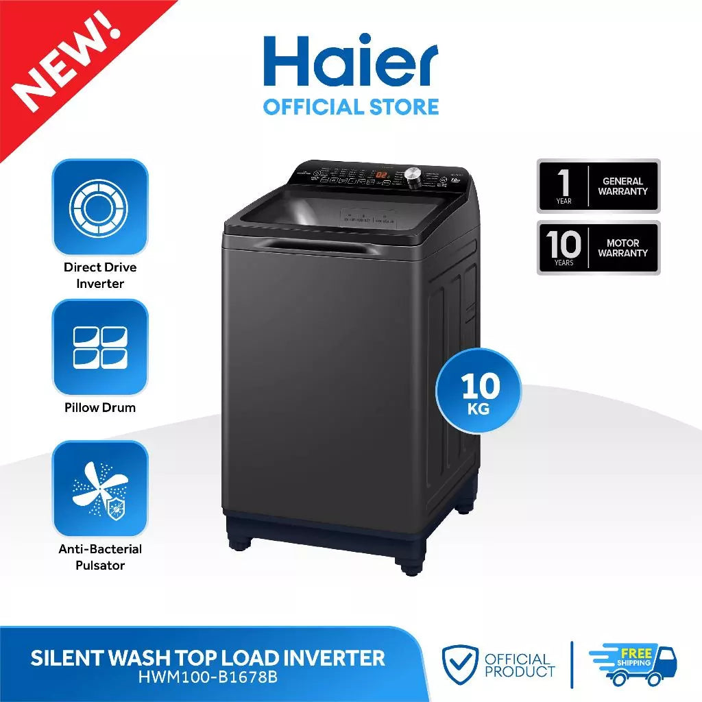 Haier HWM100-B1678B 10 Kg Silent Wash Fully Automatic Inverter Top Load Washing Machine