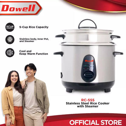 Dowell Stainless Rice Cooker with Steamer (5 cups, 8 cups, 10 cups capacity) RC-5SS/RC-8SS/RC-10SS