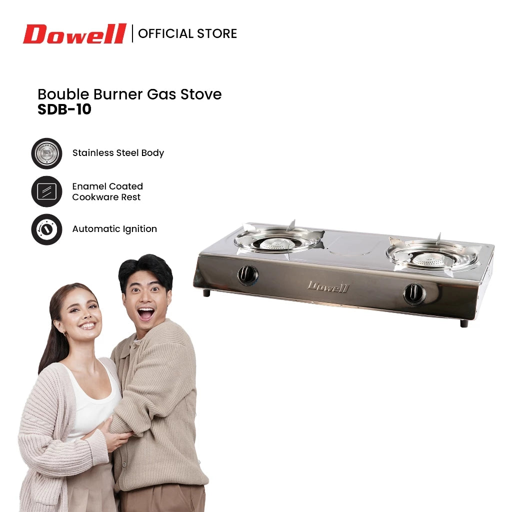 Dowell SDB-10 Double Burner Gas Stove Stainless Body, Plate, Tray and Cookware Rest