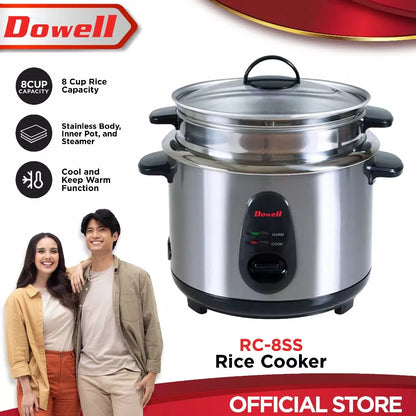 Dowell Stainless Rice Cooker with Steamer (5 cups, 8 cups, 10 cups capacity) RC-5SS/RC-8SS/RC-10SS